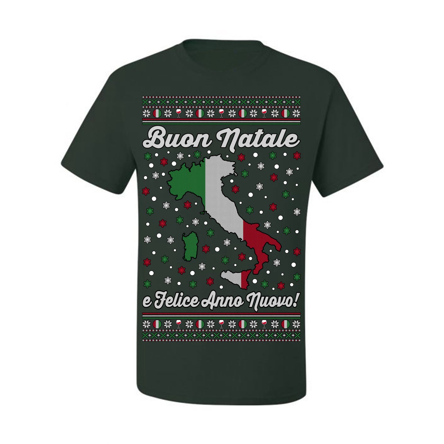 Buon Natale e Felice Anno Nuovo! Merry Christmas and Happy New Year, Funny Classic Italy Peninsula Italian Ugly Christmas Sweater Ugly Christmas Men's T-Shirt