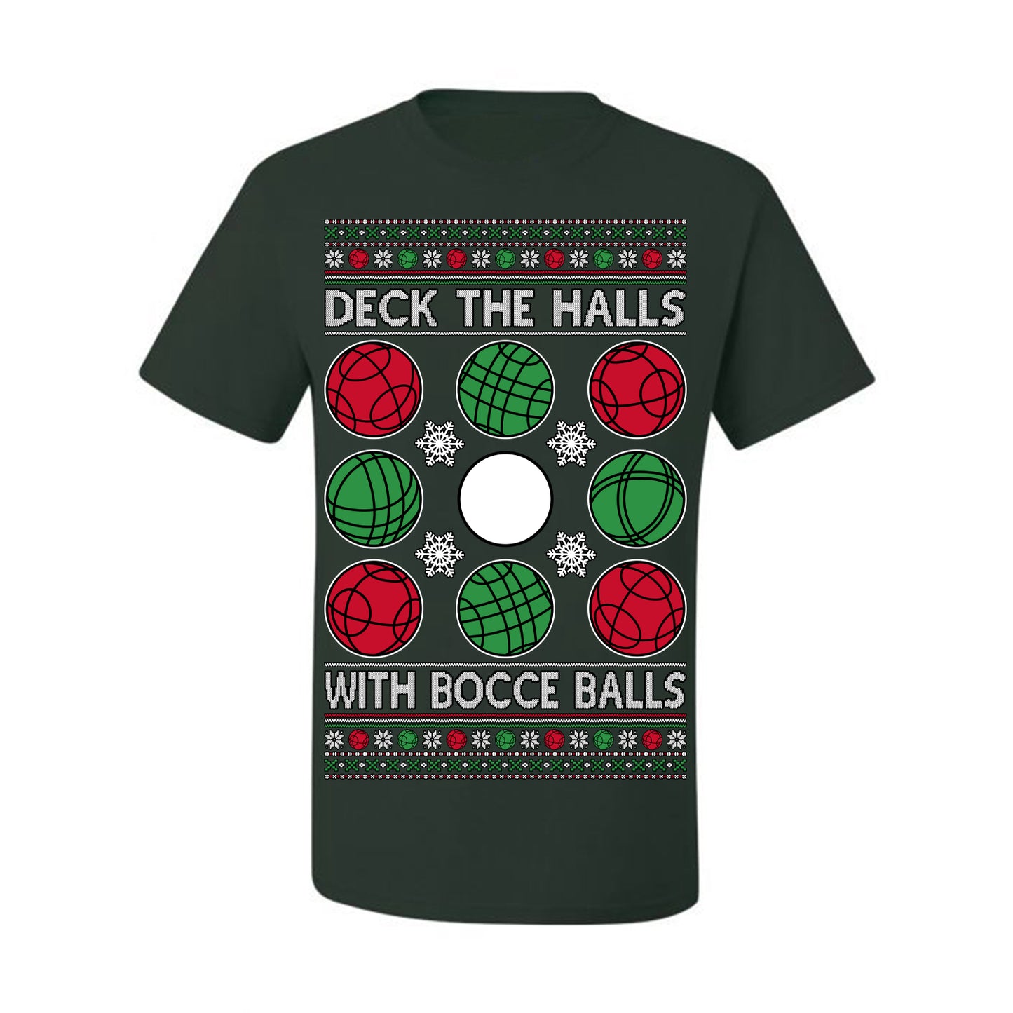 Deck the Halls with Bocce Balls, Funny Classic Italy Italian Sports Ugly Christmas Sweater Ugly Christmas Men's T-Shirt