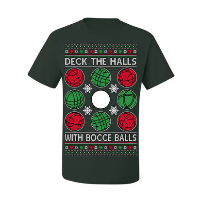 Deck the Halls with Bocce Balls, Funny Classic Italy Italian Sports Ugly Christmas Sweater Ugly Christmas Men's T-Shirt