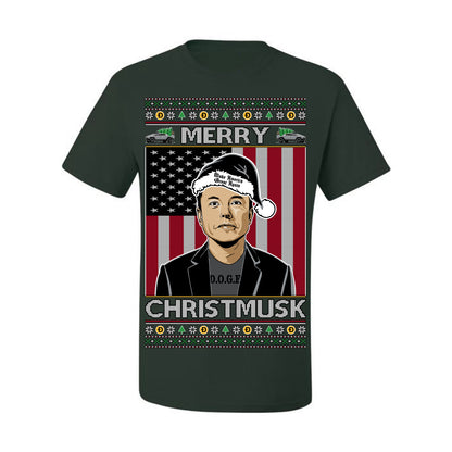 Merry Christmusk Funny Dark MAGA Santa Elon Doge Meme, Crypto Dogecoin America First USA Republican Ugly Christmas Sweater Ugly Christmas Men's T-Shirt