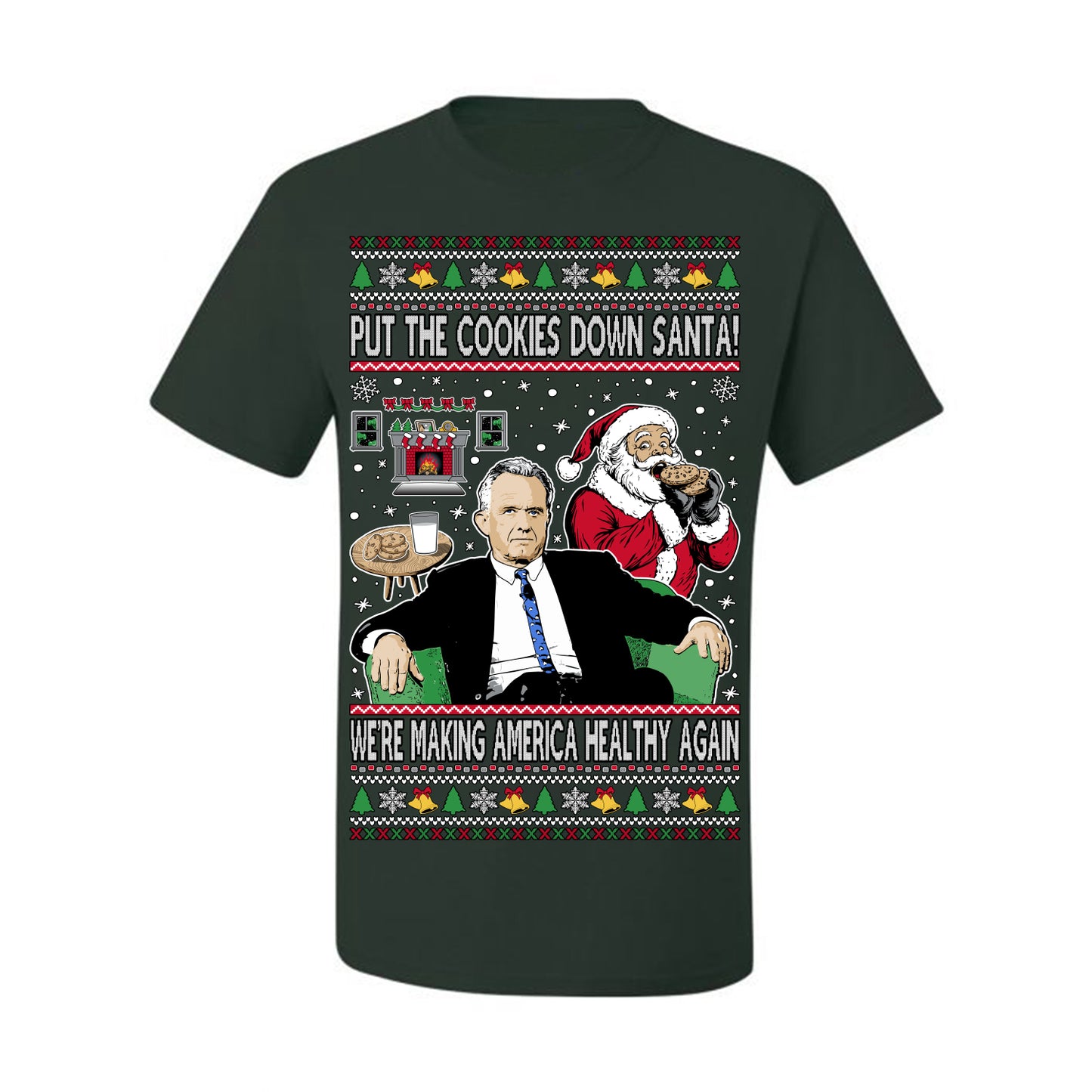 Put the Cookies Down Santa! Make America Healthy Again RFK, Funny Republican Xmas MAGA Gift Trump Ugly Christmas Sweater Ugly Christmas Men's T-Shirt