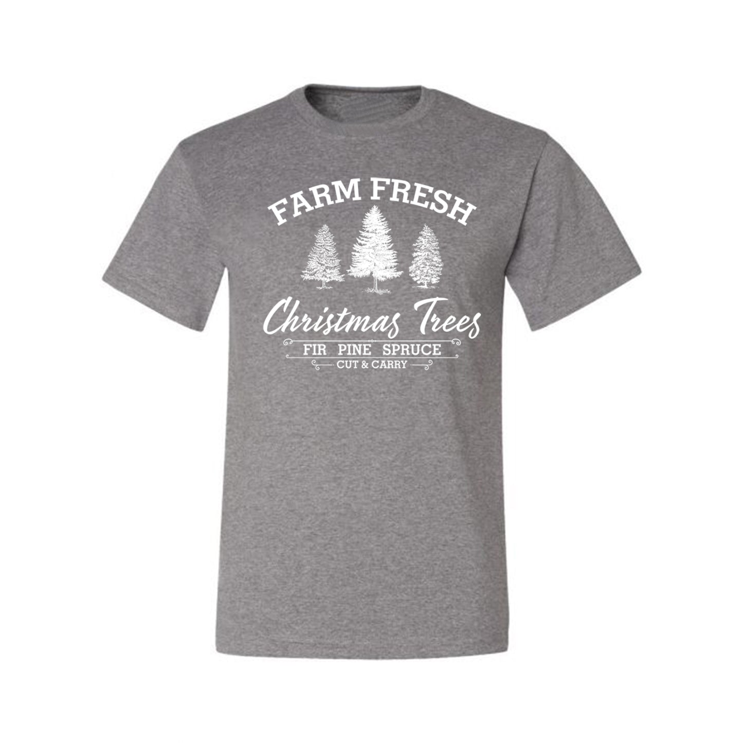 Farm Fresh Christmas Trees Classic White Design | Fir Pine Sprice, Cut and Carry, Classic Vintage Winter Holiday Tree Logo Ugly Christmas Men's T-Shirt