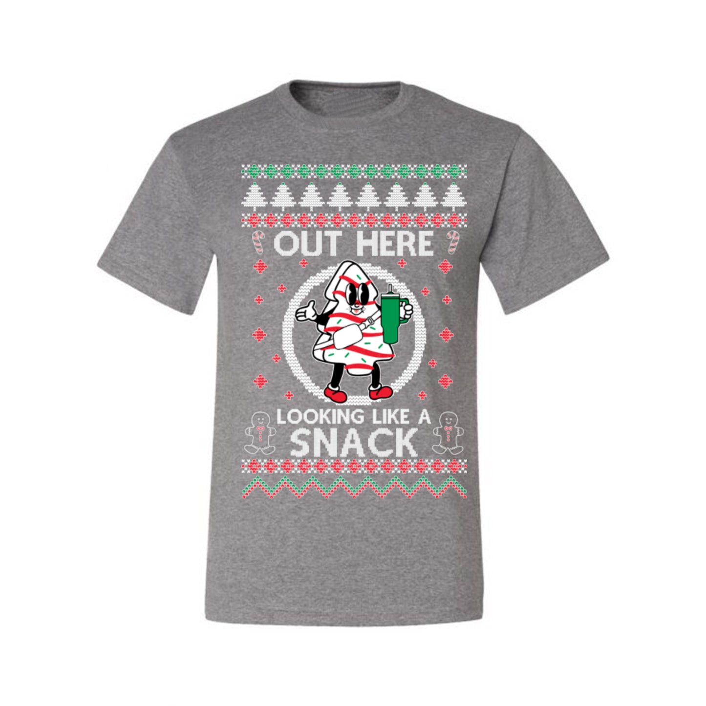 Out Here Looking Like a Snack, Funny Cute Xmas Peppermint Tree Gingerbread Cookie Meme Ugly Christmas Men's T-Shirt