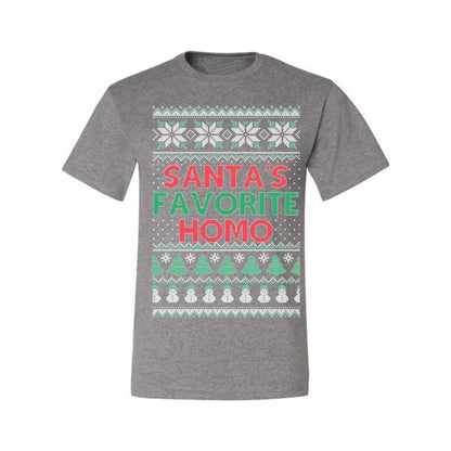 Santa's Favorite Homo, Funny LGBT Pride Grey Greysexual Gay Lesbian Homosexual Bi Bisexual, Ugly Christmas Sweater Ugly Christmas Men's T-Shirt