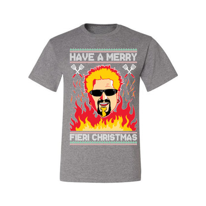 Have a Merry Fieri Christmas, Viral Grocery Games Meme, Flavor Fire Tequila TV Chef Ugly Christmas Sweater Ugly Christmas Men's T-Shirt