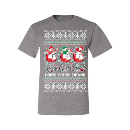 Drink Drank Drunk Funny Snowman, Funny Cocktail Wine Beer Alcohol Candy Cane Mixed Drinks Bar Crawl, Ugly Christmas Sweater Ugly Christmas Men's T-Shirt