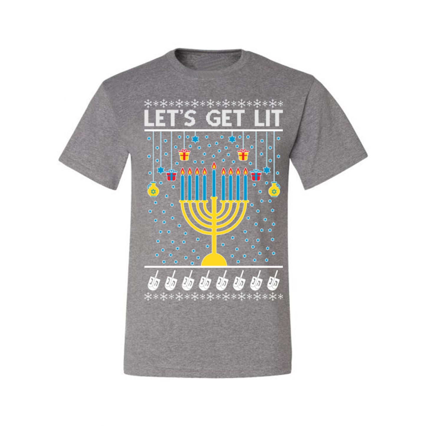 Let's Get Lit, Funny Chanukah Menorah Winter Jewish Holidays, Hanukkah Ugly Christmas Sweater Ugly Christmas Men's T-Shirt