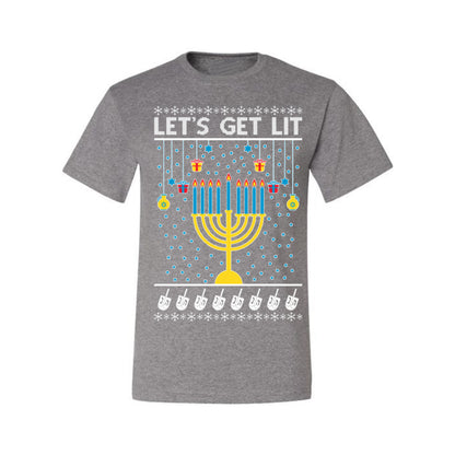Let's Get Lit, Funny Chanukah Menorah Winter Jewish Holidays, Hanukkah Ugly Christmas Sweater Ugly Christmas Men's T-Shirt