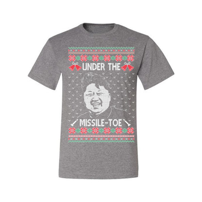 Under the Missle Toe, Funny Mistletoe Xmas Pun North Korea Dictator Kim, Ugly Christmas Sweater Ugly Christmas Men's T-Shirt