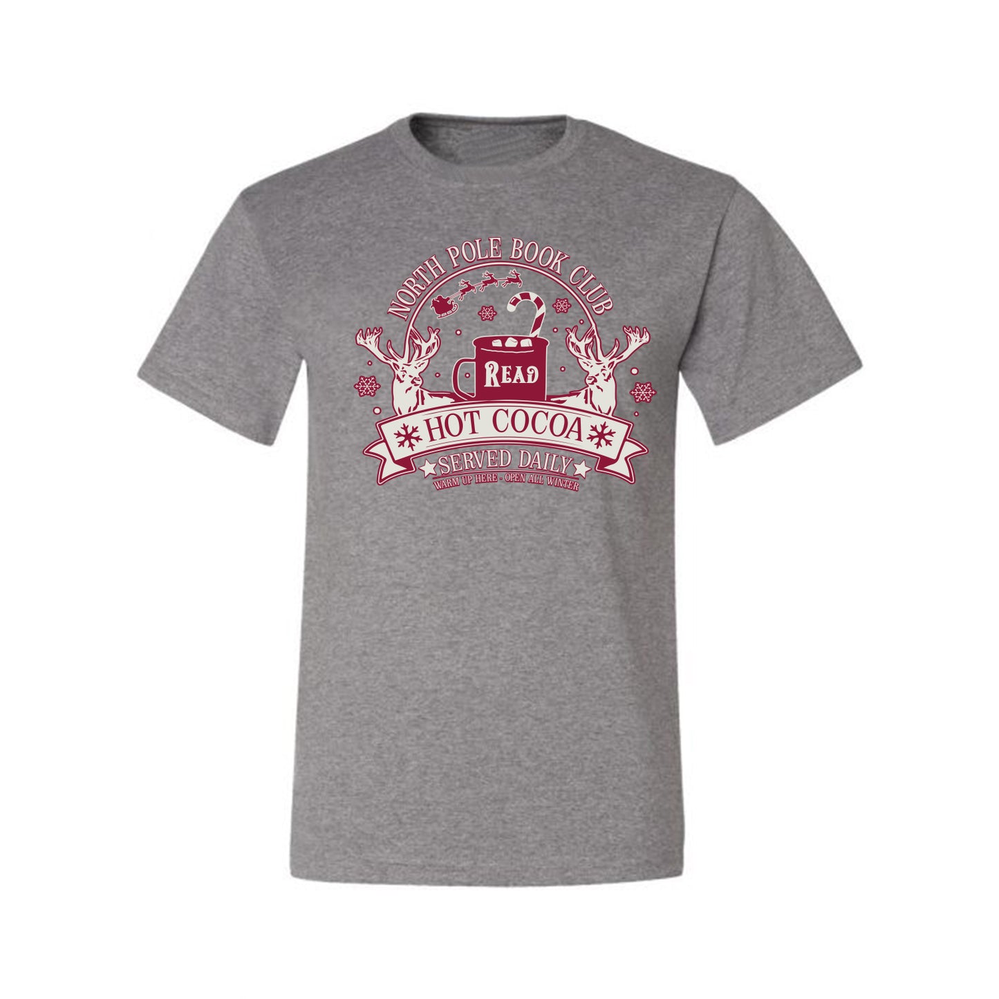North Pole Book Club | Hot Cocoa Served Daily, Cute Funny Read Books Reading Snow Reindeer Winter Hot Chocolate Ugly Christmas Men's T-Shirt