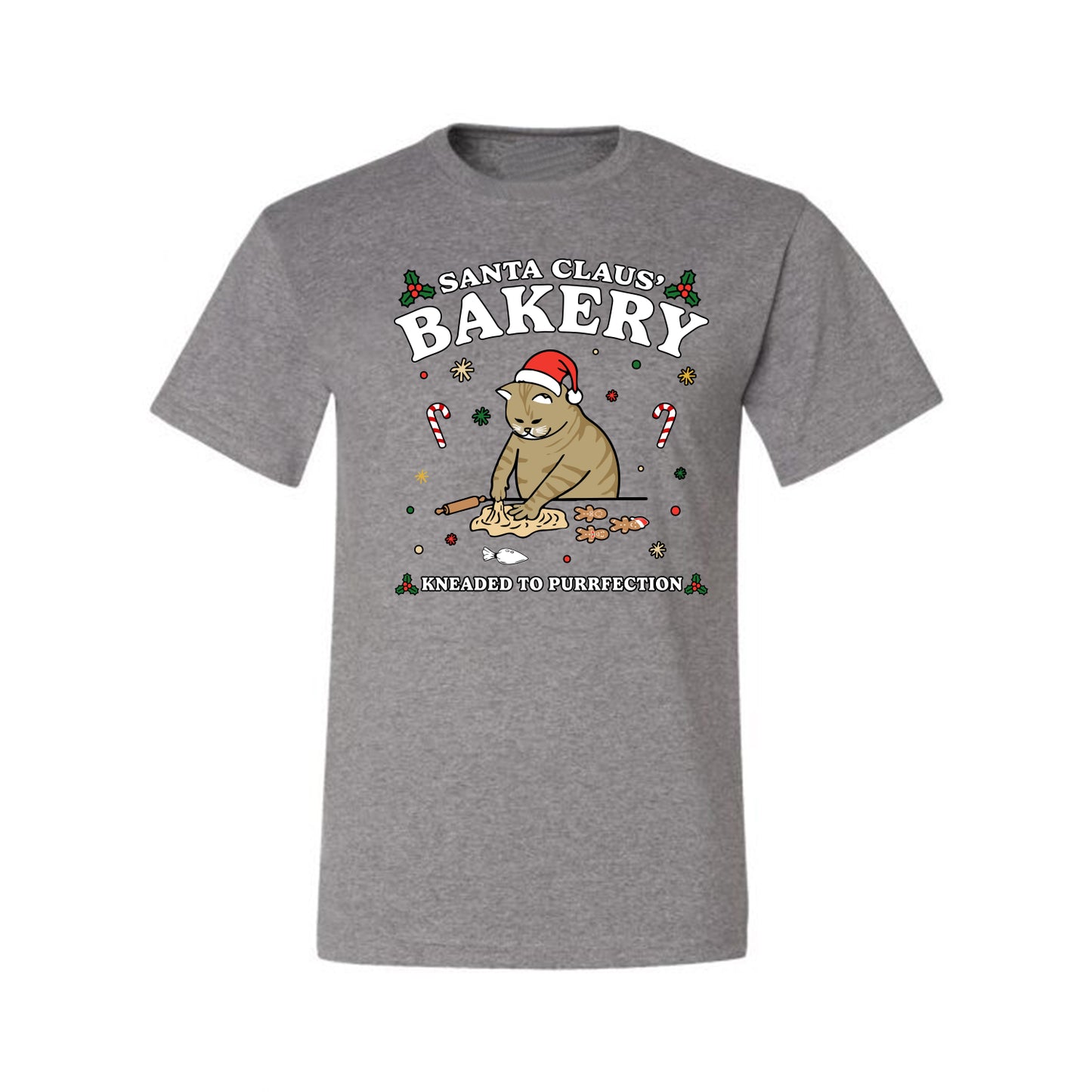 Santa Claus Bakery | Bread Kneaded to Purrfection, Funny Cute Cat Chef Baker Joke Ugly Christmas Men's T-Shirt
