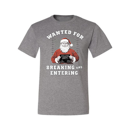 Wanted for Breaking and Entering | Funny Santa Claus Christmas Eve Police Mugshot Ugly Christmas Men's T-Shirt