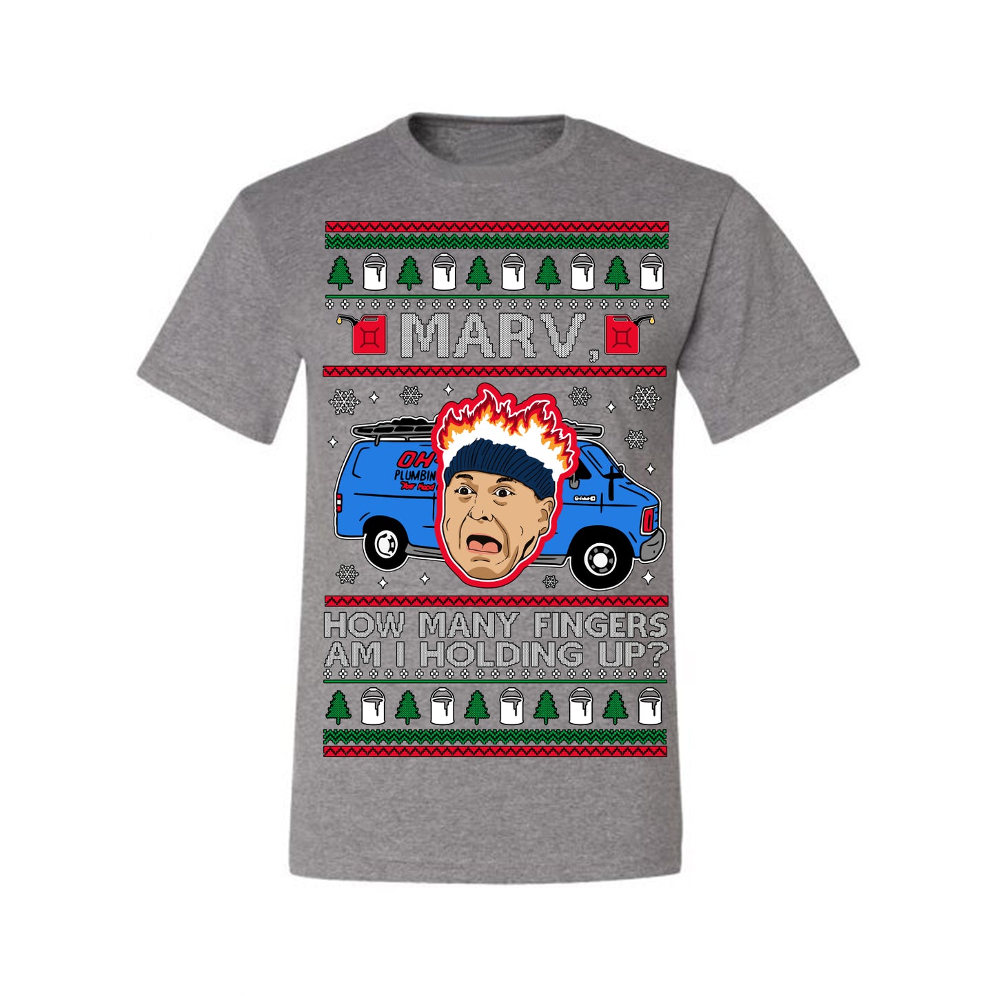 Marv How Many Fingers Am I Holding Up? Funny 90s Chicago Xmas Movie Quote Harry Kevin Fire Plumbing Van Bandits, Ugly Christmas Sweater Ugly Christmas Men's T-Shirt