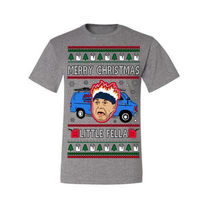 Merry Christmas Little Fella, Classic Funny 90s Harry Kevin Fire Plumbing Van Bandits, Movie Quote Ugly Christmas Sweater Ugly Christmas Men's T-Shirt