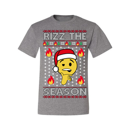 Rizz the Season, Viral Internet Fire Emoji Face Meme Romance Slang, Ugly Christmas Sweater Ugly Christmas Men's T-Shirt