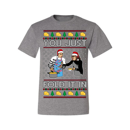You Just Fold It In, Funny Cooking Enchilada Moira David Schitt's TV Show Sitcom Santa Hat, Ugly Christmas Sweater Ugly Christmas Men's T-Shirt