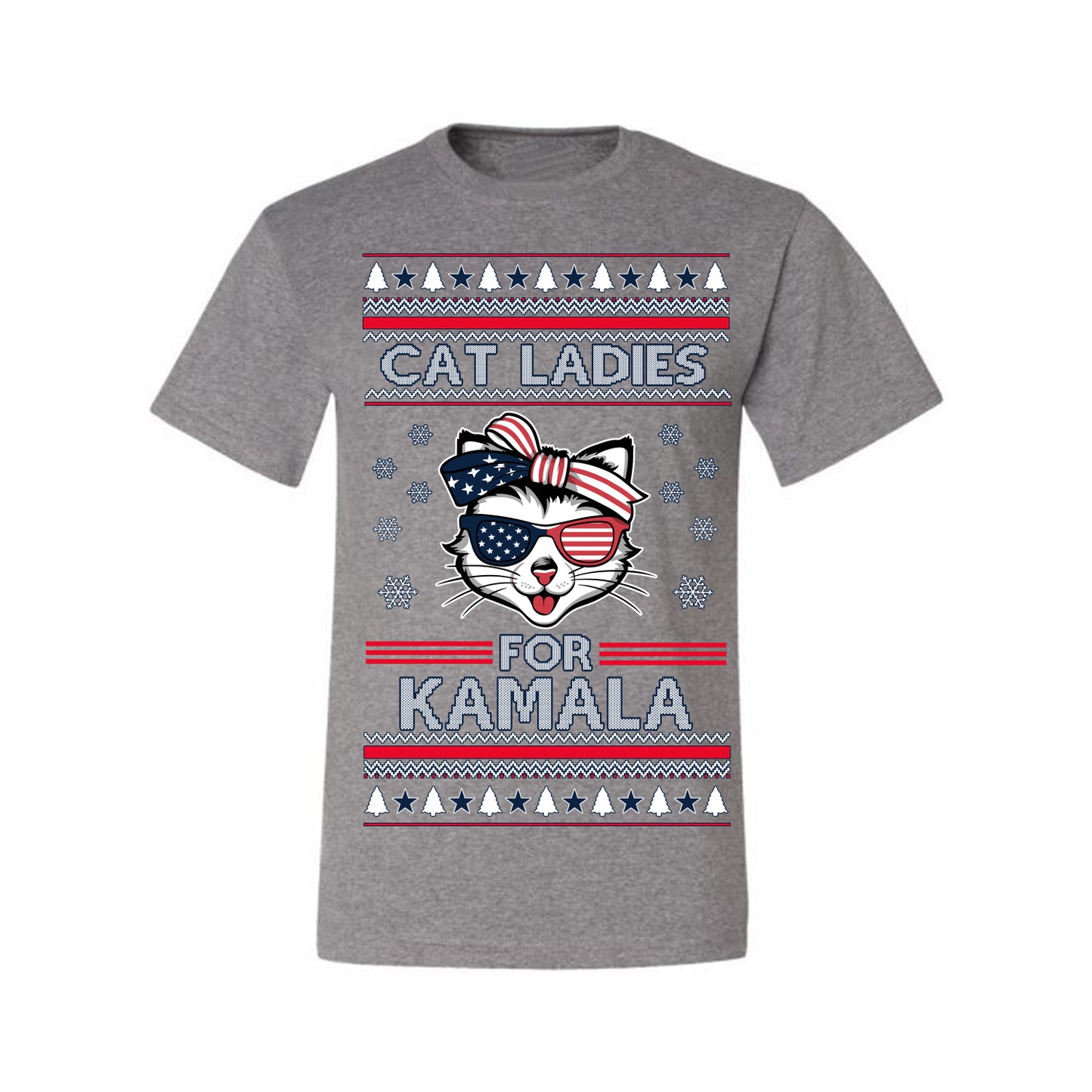 Cat Ladies for Kamala USA Glasses, Harris Tim Walz 2024 Cute USA Glasses Bow, Ugly Christmas Sweater Crewneck Sweatshirt Ugly Christmas Men's T-Shirt