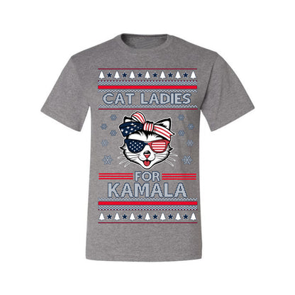 Cat Ladies for Kamala USA Glasses, Harris Tim Walz 2024 Cute USA Glasses Bow, Ugly Christmas Sweater Crewneck Sweatshirt Ugly Christmas Men's T-Shirt