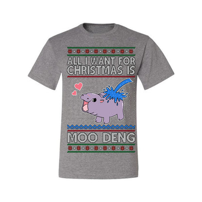 All I Want for Christmas is Moo Deng, Cute Pygmy Hippo Meme Viral Zoo Animal Y2K Era Funny Memes, Ugly Christmas Sweater Ugly Christmas Men's T-Shirt