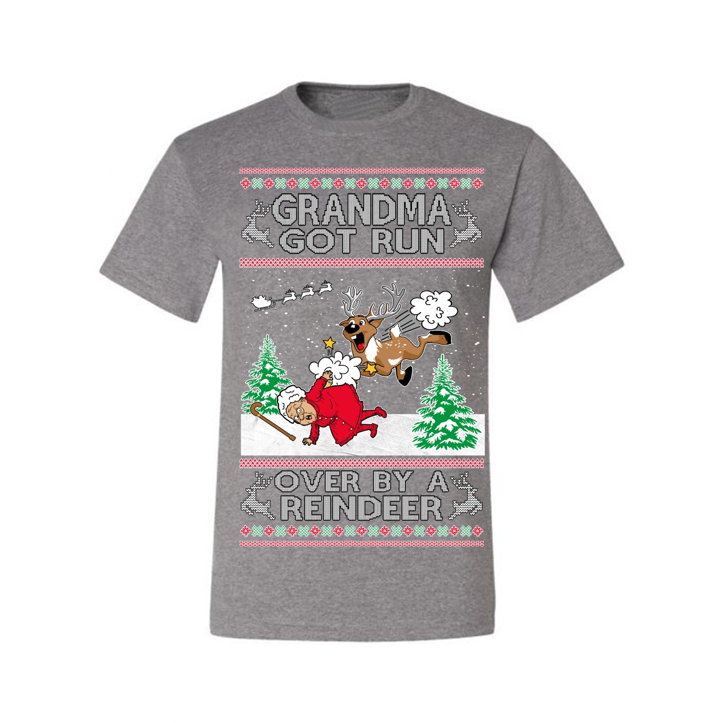 Grandma Got Run Over by a Reindeer, Funny Animated Design Rein Deer Kids TV Song Movie, Ugly Christmas Sweater Ugly Christmas Men's T-Shirt