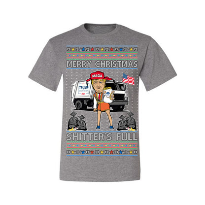 Donald Trump Merry Christmas Shitter's Full, Cousin Eddie Christmas Vacation Garbage for Trump Funny Viral Meme, Ugly Christmas Sweater Ugly Christmas Men's T-Shirt