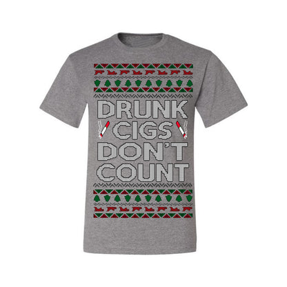Drunk Cigs Don't Count Funny Cigarette Smoker Cig Ugly Christmas Sweater Ugly Christmas Men's T-Shirt