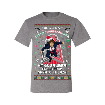 It's Not Christmas Until Hans Gruber Falls From Nakatomi Plaza, Color Design Skyscraper LA Falling Iconic 80s Xmas Movie Ugly Christmas Sweater Ugly Christmas Men's T-Shirt