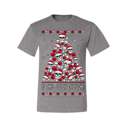 Is This Jolly Enough? Skeleton Halloween Xmas Skull Christmas Tree Ugly Christmas Sweater Ugly Christmas Men's T-Shirt