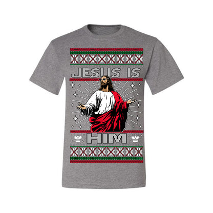 Jesus Is Him Funny Gen Z Viral Meme Shades, Religious Christ Christian Christianity Brain Rot Joke Slang Ugly Christmas Sweater Ugly Christmas Men's T-Shirt