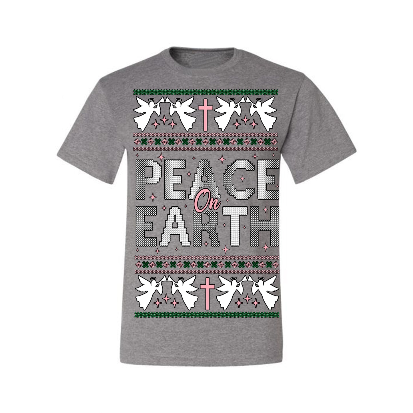 Peace On Earth Funny Xmas Cute Pink Angel Cross, Women Men Religious Christian Catholic Ugly Christmas Sweater Ugly Christmas Men's T-Shirt