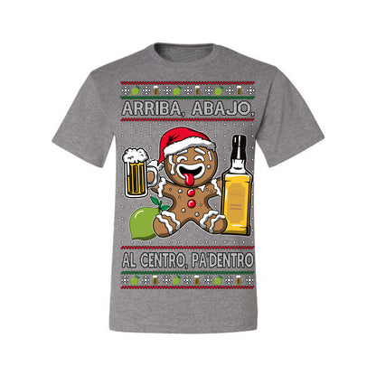 Arriba Abajo Al Centro Pa'Dentro Cheers to Health, Drinking Beer Cerveza Funny Gingerbread Xmas Cookie Ropa en Espanol Salud Ugly Christmas Sweater Ugly Christmas Men's T-Shirt