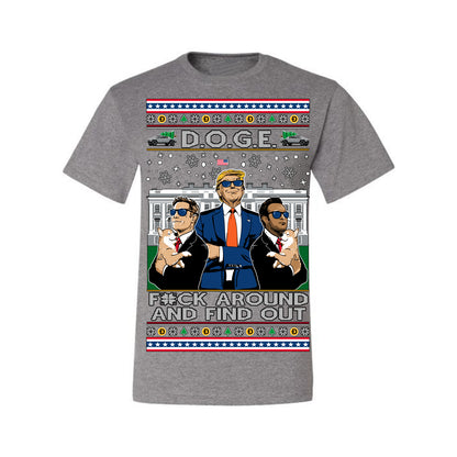 Doge F Around and Find Out Donald Trump Elon Vivek, Department of Govenmental Efficiency D.O.G.E. Republicans MAGA Ugly Christmas Sweater Ugly Christmas Men's T-Shirt