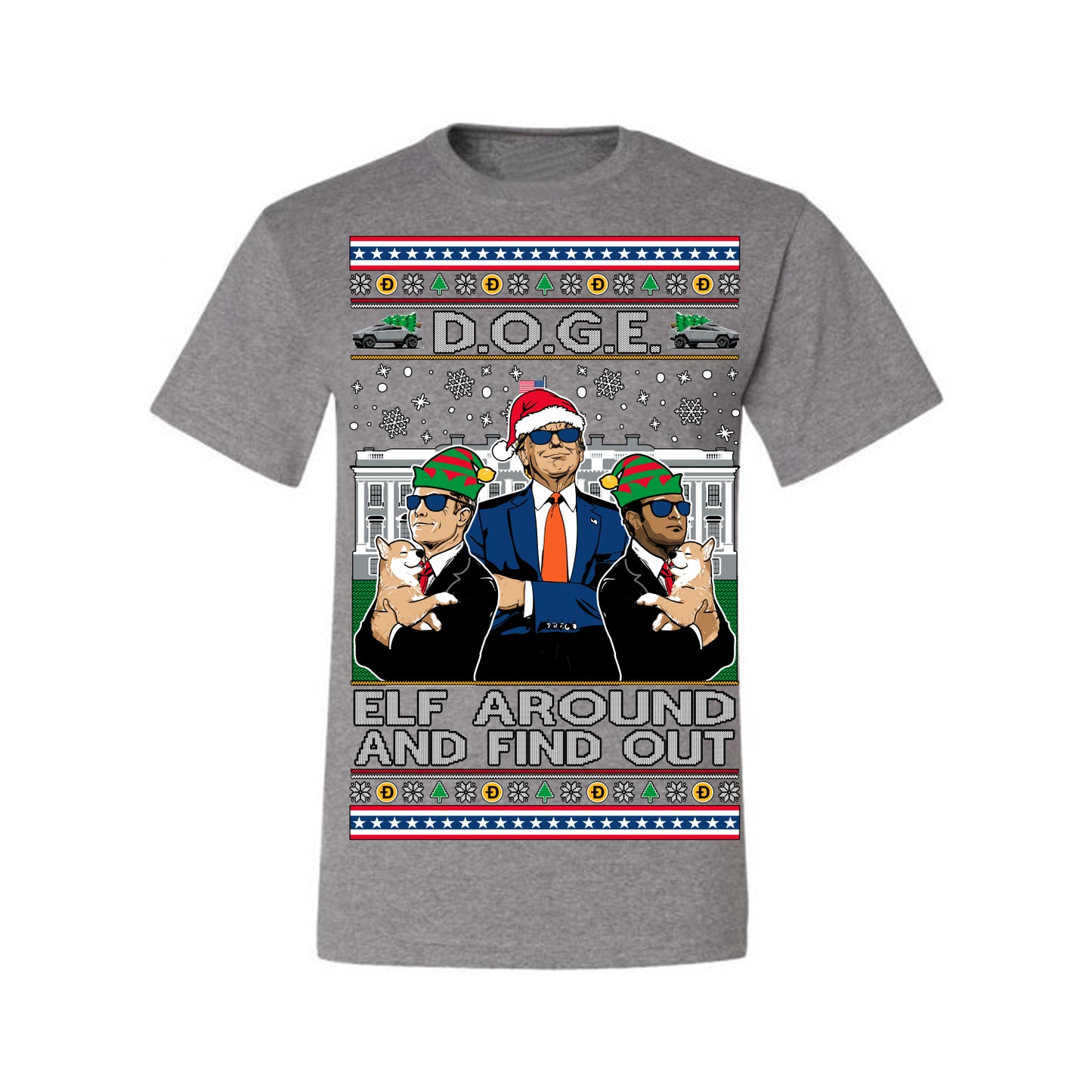Doge Elf Around and Find Out Trump Elon Vivek, Department of Govenmental Efficiency D.O.G.E. Republicans MAGA Ugly Christmas Sweater Ugly Christmas Men's T-Shirt