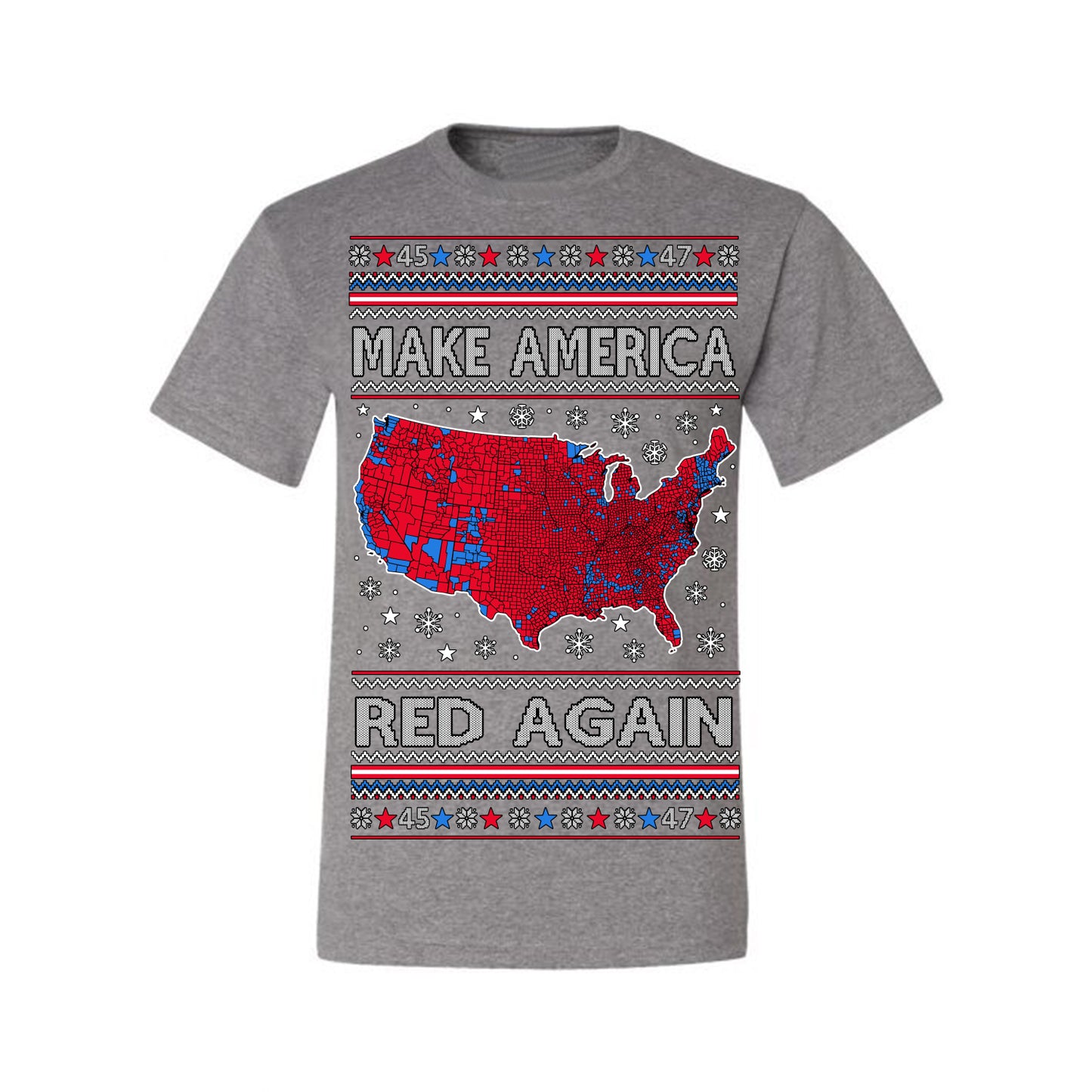 Make America Red Again USA Map, President Donald Trump 2024 MAGA Red Wave, Ugly Christmas Sweater Ugly Christmas Men's T-Shirt