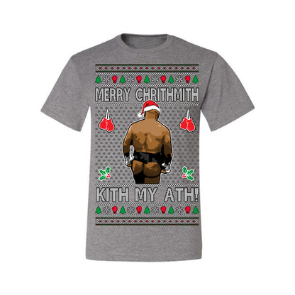 Merry Chrithmith Kith My Ath, Mike Tyson Butt Viral Kiss My Ass Boxing Fight Meme, Men Women Funny Ugly Christmas Sweater Ugly Christmas Men's T-Shirt