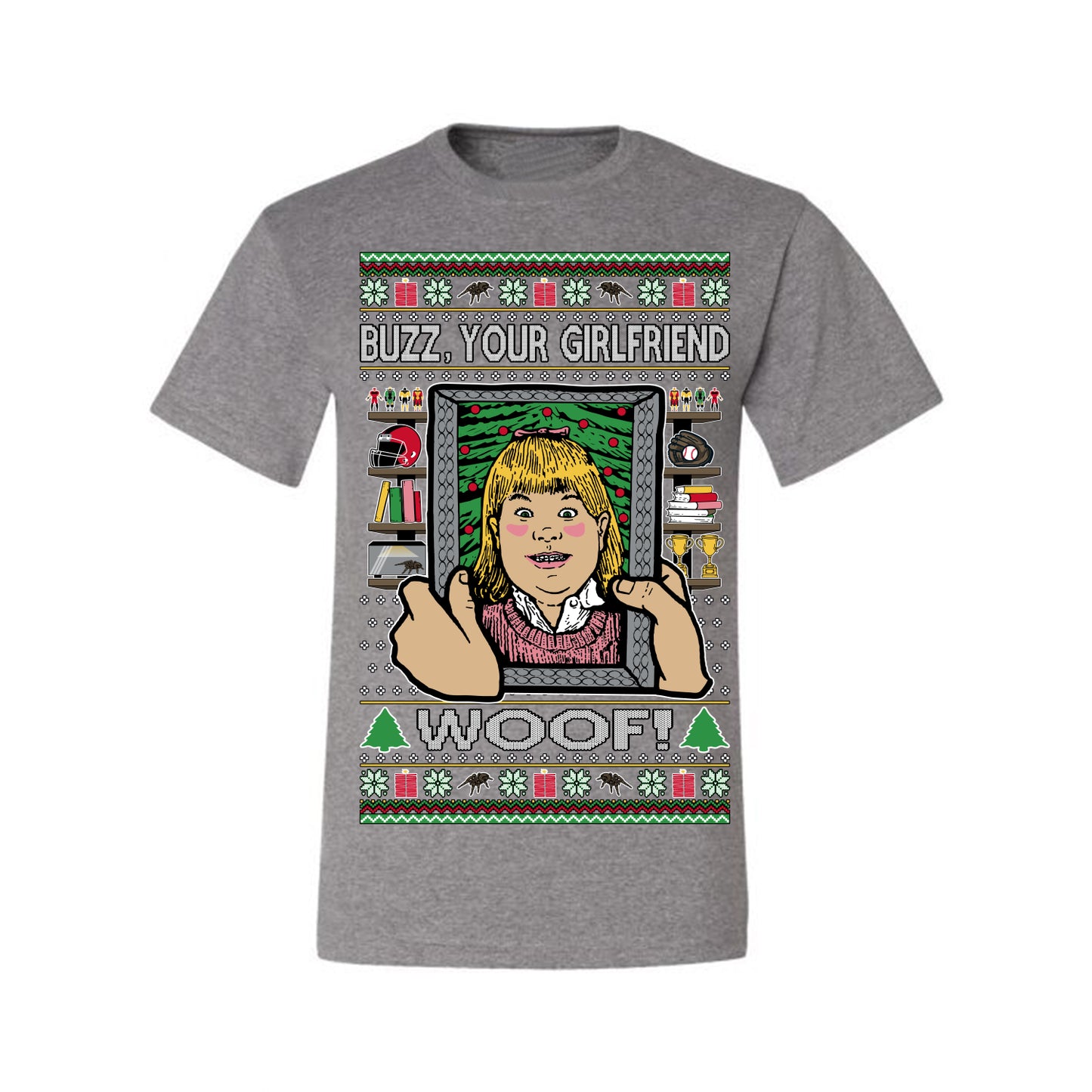 Buzz Your Girlfriend Woof, Funny 90s Chicago Xmas Movie Alone Kevin, Ugly Christmas Sweater Ugly Christmas Men's T-Shirt