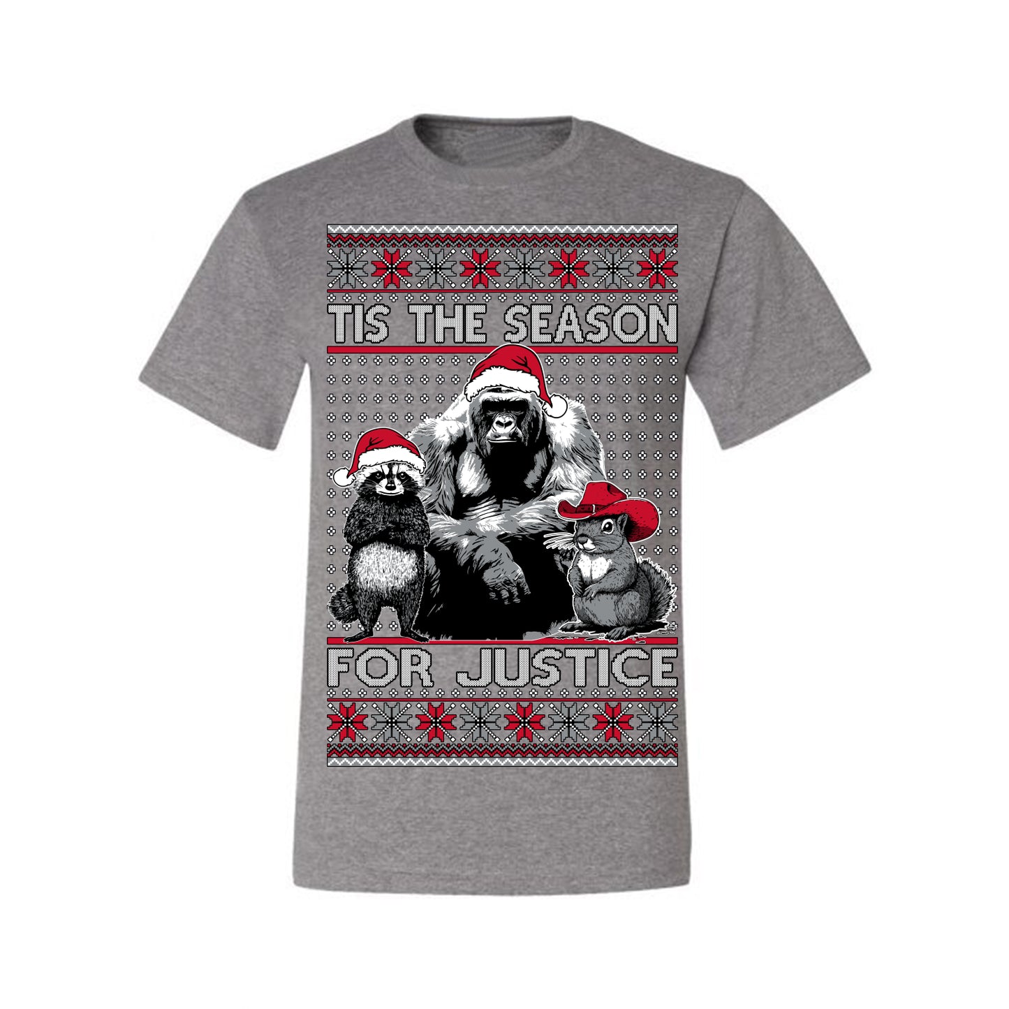 Tis the Season For Justice, RIP Harambe Peanut the Squirrel Fred Raccoon Viral Save our Pets Meme, Ugly Christmas Sweater Ugly Christmas Men's T-Shirt