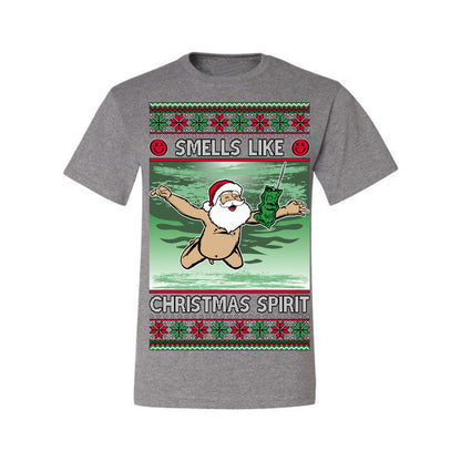 Smells Like Christmas Spirit, Funny Santa Claus Classic 90s Alternative Rock Album Cover Music Parody Ugly Christmas Sweater Ugly Christmas Men's T-Shirt