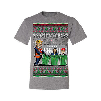 Tis the Season to Take Out the Garbage President Trump, 47th USA President of the United States, Gift for Republicans Conservatives Ugly Christmas Sweater Ugly Christmas Men's T-Shirt