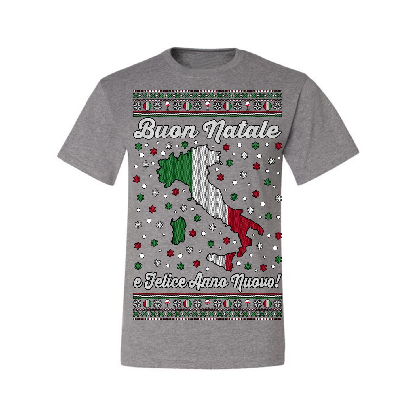 Buon Natale e Felice Anno Nuovo! Merry Christmas and Happy New Year, Funny Classic Italy Peninsula Italian Ugly Christmas Sweater Ugly Christmas Men's T-Shirt