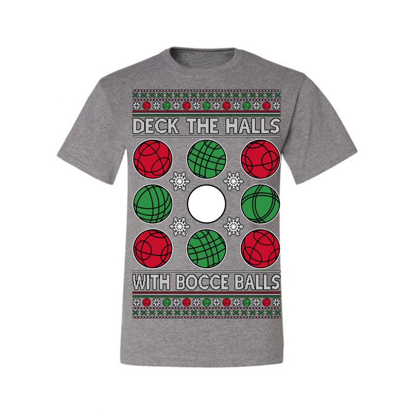 Deck the Halls with Bocce Balls, Funny Classic Italy Italian Sports Ugly Christmas Sweater Ugly Christmas Men's T-Shirt