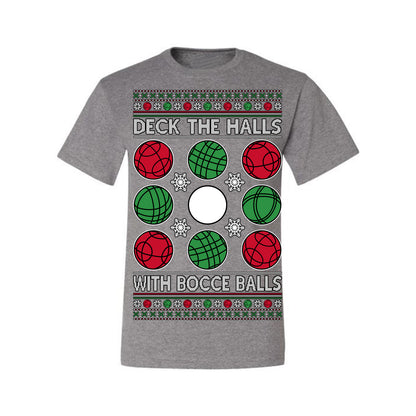 Deck the Halls with Bocce Balls, Funny Classic Italy Italian Sports Ugly Christmas Sweater Ugly Christmas Men's T-Shirt