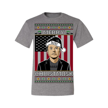 Merry Christmusk Funny Dark MAGA Santa Elon Doge Meme, Crypto Dogecoin America First USA Republican Ugly Christmas Sweater Ugly Christmas Men's T-Shirt
