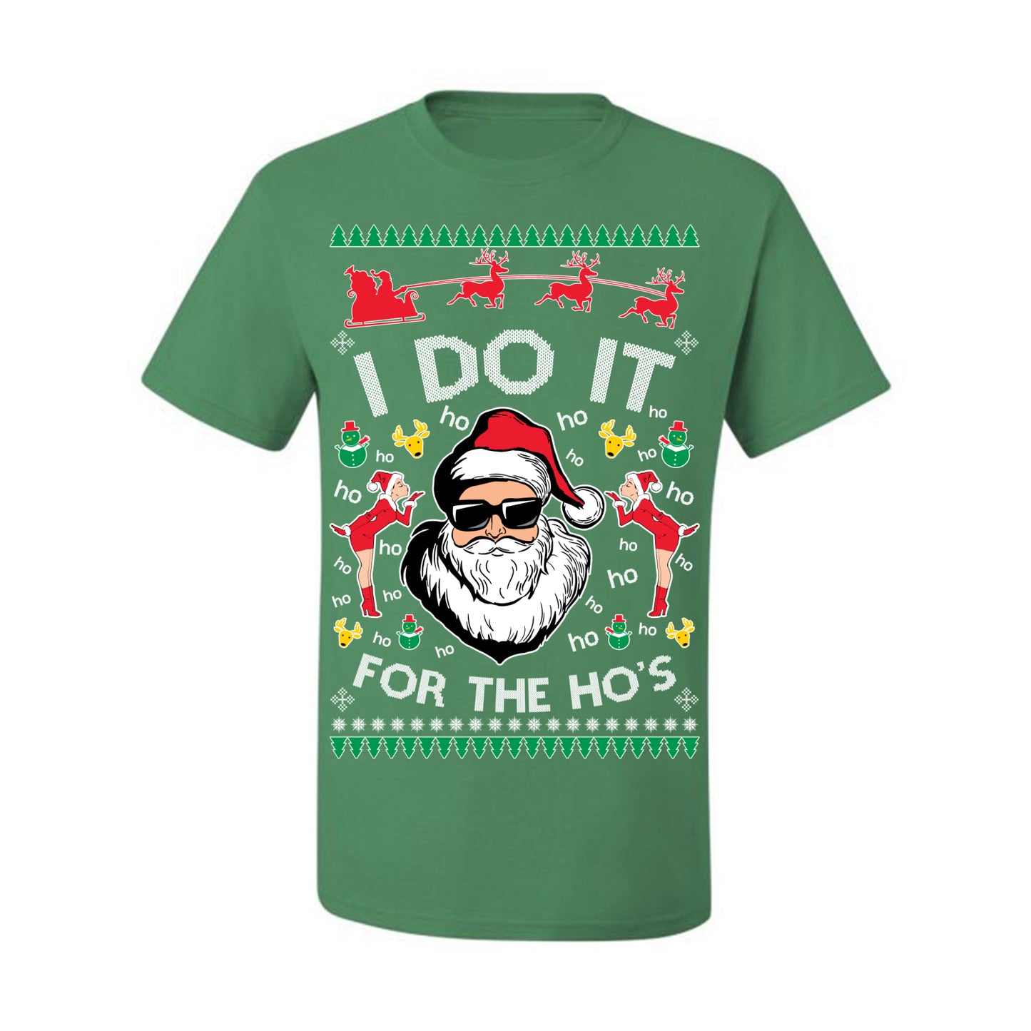 I Do It for the Hos Funny Santa Claus, Xmas Winter Holiday Classic Elves Presents Ugly Christmas Sweater Ugly Christmas Men's T-Shirt