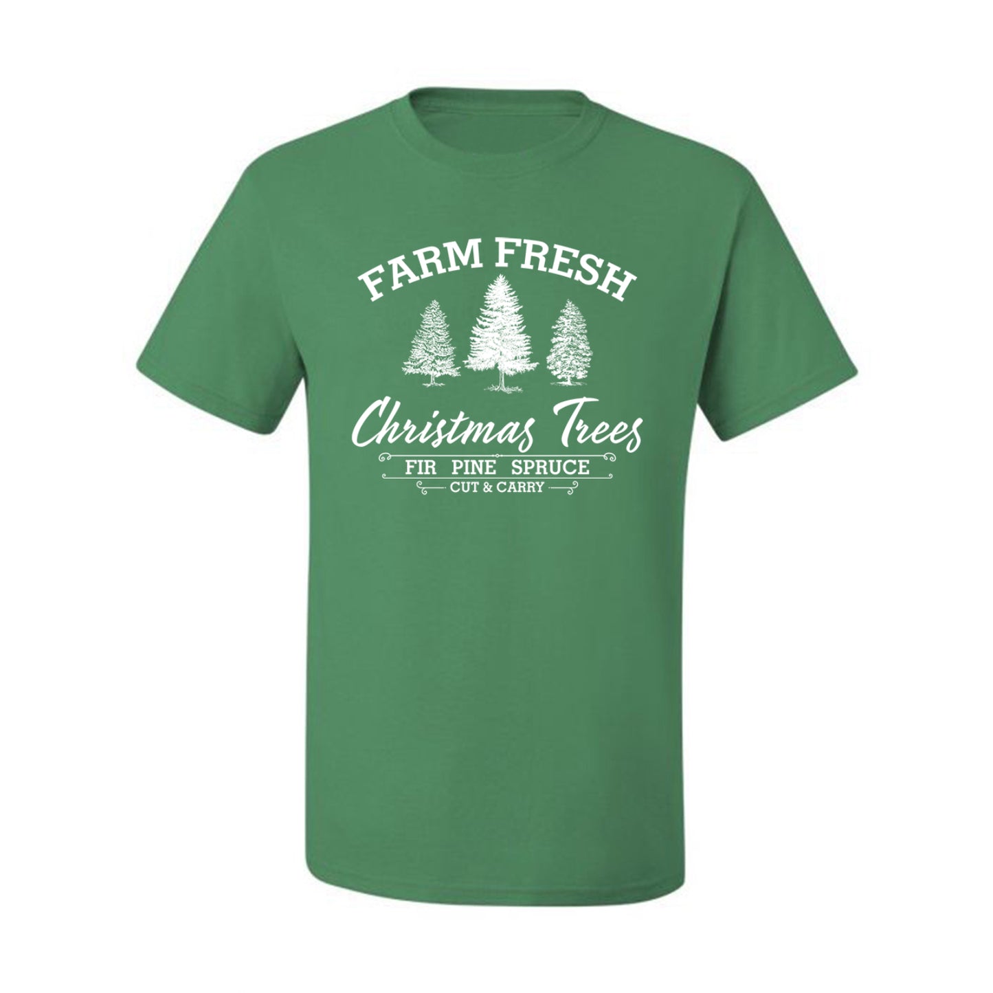 Farm Fresh Christmas Trees Classic White Design | Fir Pine Sprice, Cut and Carry, Classic Vintage Winter Holiday Tree Logo Ugly Christmas Men's T-Shirt