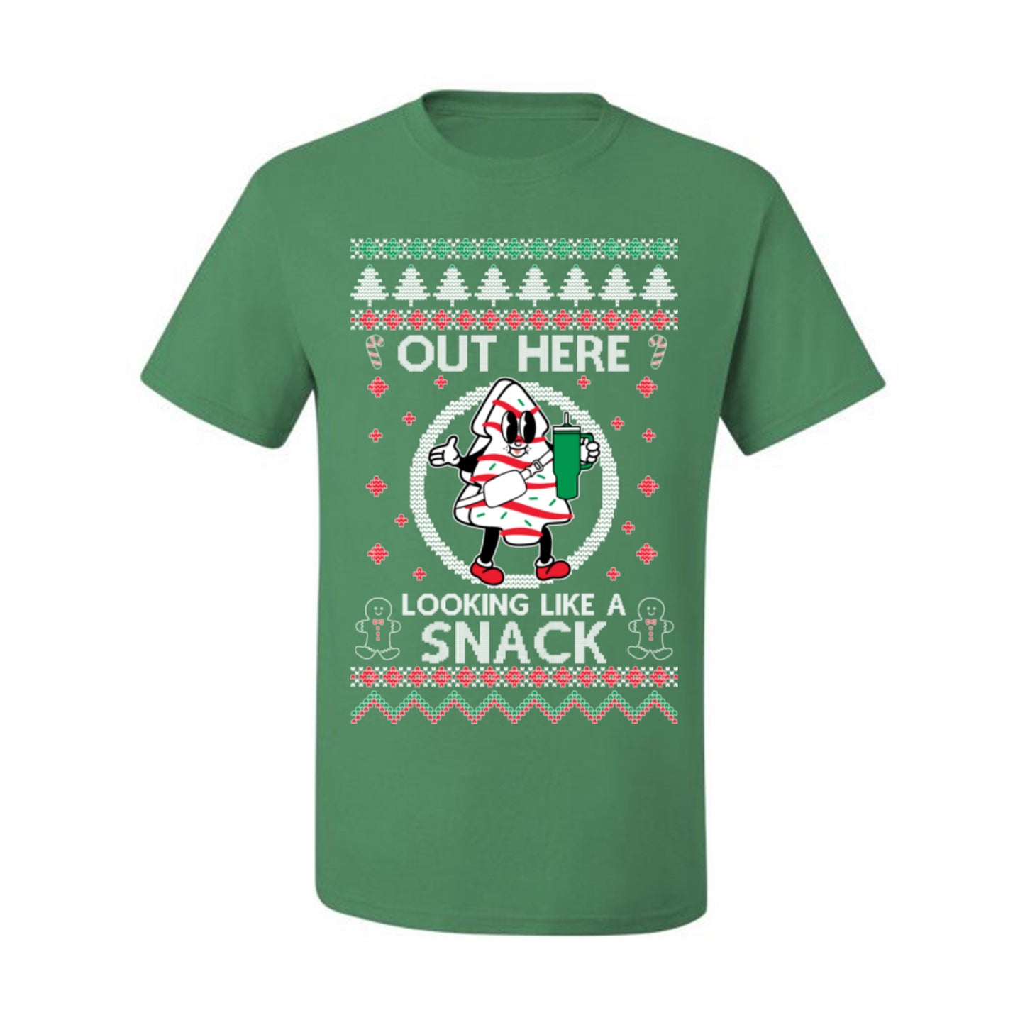 Out Here Looking Like a Snack, Funny Cute Xmas Peppermint Tree Gingerbread Cookie Meme Ugly Christmas Men's T-Shirt