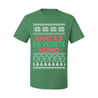 Santa's Favorite Homo, Funny LGBT Pride Grey Greysexual Gay Lesbian Homosexual Bi Bisexual, Ugly Christmas Sweater Ugly Christmas Men's T-Shirt