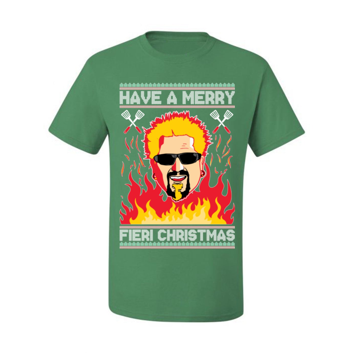 Have a Merry Fieri Christmas, Viral Grocery Games Meme, Flavor Fire Tequila TV Chef Ugly Christmas Sweater Ugly Christmas Men's T-Shirt