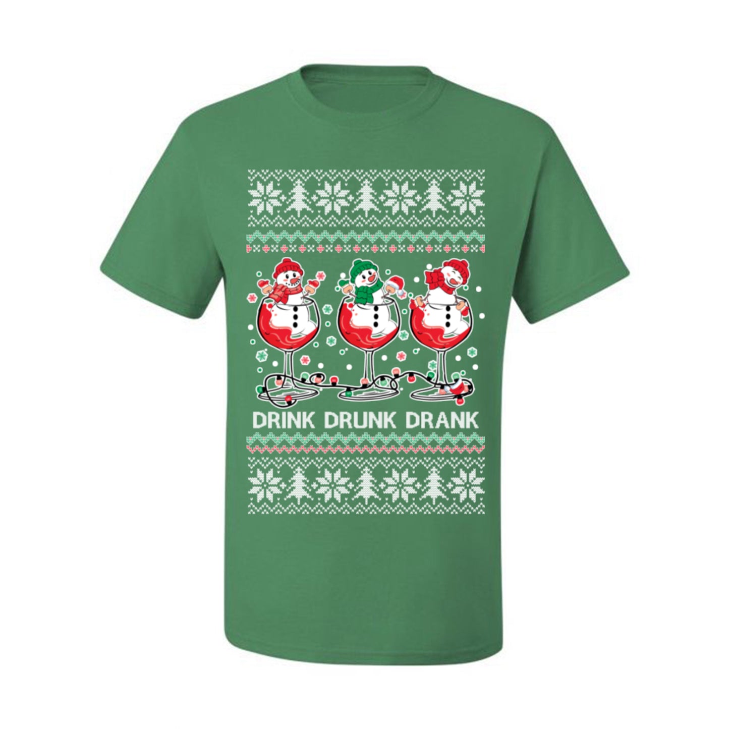 Drink Drank Drunk Funny Snowman, Funny Cocktail Wine Beer Alcohol Candy Cane Mixed Drinks Bar Crawl, Ugly Christmas Sweater Ugly Christmas Men's T-Shirt