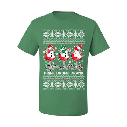 Drink Drank Drunk Funny Snowman, Funny Cocktail Wine Beer Alcohol Candy Cane Mixed Drinks Bar Crawl, Ugly Christmas Sweater Ugly Christmas Men's T-Shirt